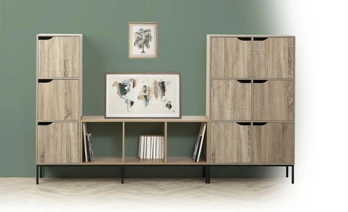 Vysoká komoda Kali 100 cm moderní se 3 skříňkami do předsíně v přírodní barvě