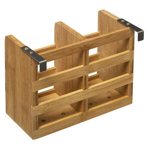 Bambusový organizátor příboru s háčky na zavěšení