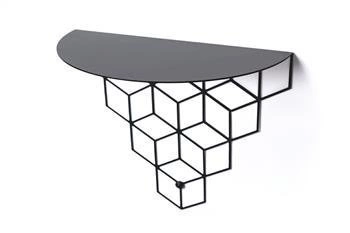 Moderní černá kovová nástěnná police Stiga na knihy a dekorace do obýváku POLYHEDRA