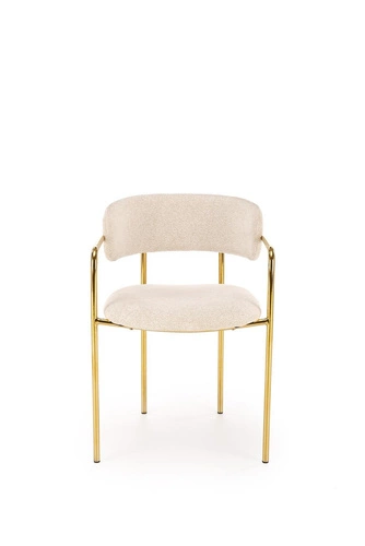 Čalouněná jídelní židle Jabari krémová s područkami na zlatých nohách do jídelny a obýváku