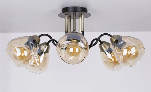 Stropní lampa Unica černo-zlatá pětiramenná skleněná do obýváku a jídelny