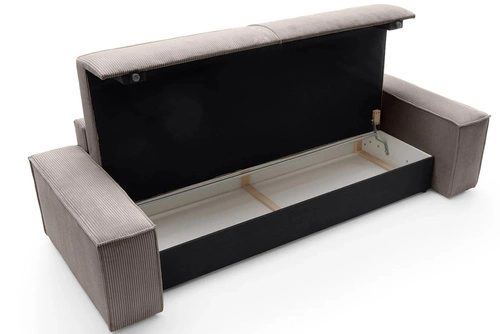 Rozkládací pohovka Molde z manšestru béžová s úložným prostorem a funkcí spaní do obýváku