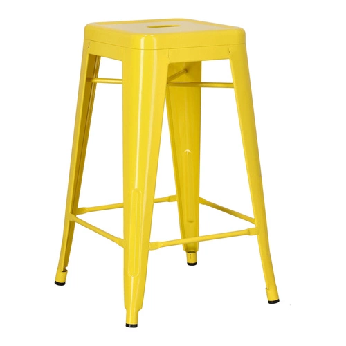 Barová stolička Paris 66 cm žlutá kovová bez opěradla industriální k kuchyňskému ostrůvku inspirovaná Tolix