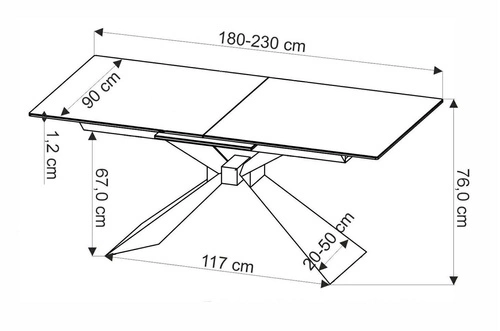 Rozkládací jídelní stůl Narel 180-230 cm moderní modrý mramor černé nohy Intesi
