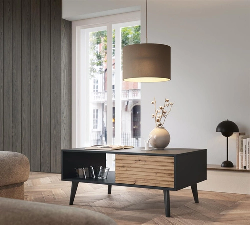 Konferenční stolek Tanga obdélníkový černý se zásuvkou moderní industriální do obýváku Intesi