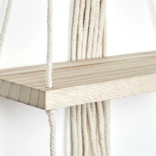 Závěsná nástěnná police Boho Intesi béžová dřevěná na květiny a dekorace do obýváku