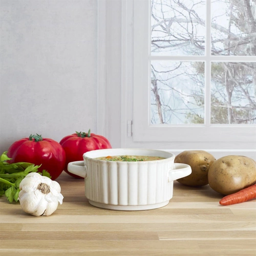 Keramická polévková miska s uchy Vlora 8,5 cm béžová do jídelny