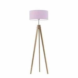Stojací lampa do obýváku HAITI Lysne fialová s textilním stínidlem dubová konstrukce 138 cm