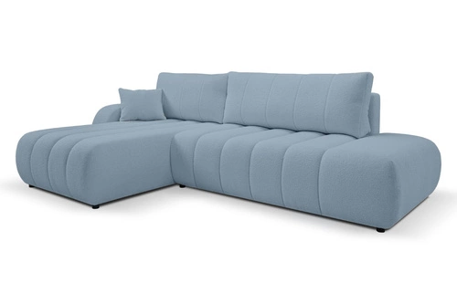 Rohová rozkládací pohovka levá Hobro modrá moderní do obýváku s úložným prostorem