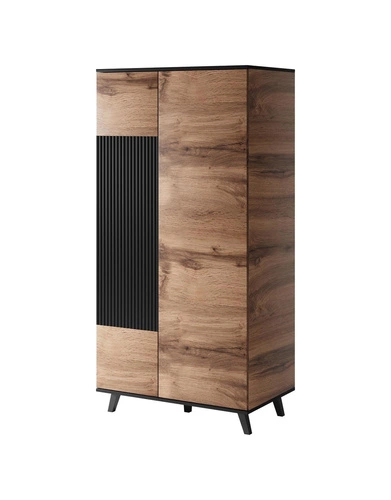 Moderní šatní skříň Adre dub wotan černá s policemi do ložnice a předsíně 90x55x182