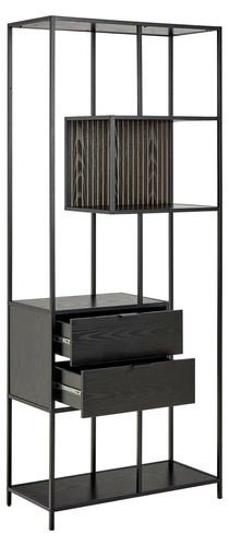 Knihovna Seaford II loftová s 2 zásuvkami černý jasan