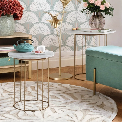 Sada 2 kulatých konferenčních stolků Garance bílý mramor a zlatý glamour do obýváku Atmosphera