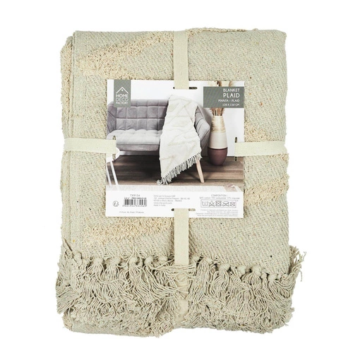 Bavlněná boho deka Bali béžová 120x150 hřejivý pléd na pohovku nebo do obýváku