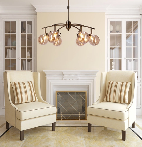 Závěsné svítidlo Lentini moderní zlaté 6ramenné do obýváku a ložnice skleněné