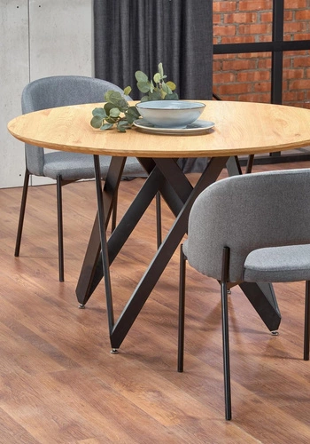 Jídelní kulatý stůl Zambia 120 cm moderní zlatý dub s černými nohami Intesi