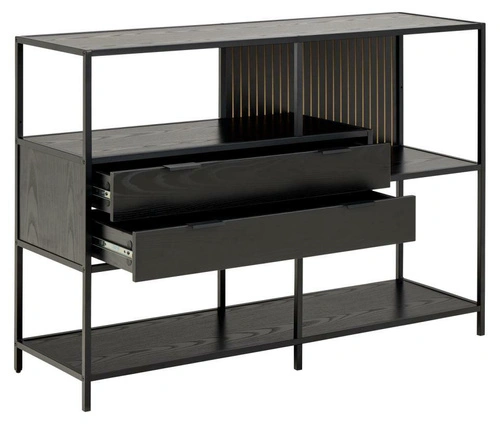 Industriální regál na knihy se zásuvkami Seaford V Actona černý jasan