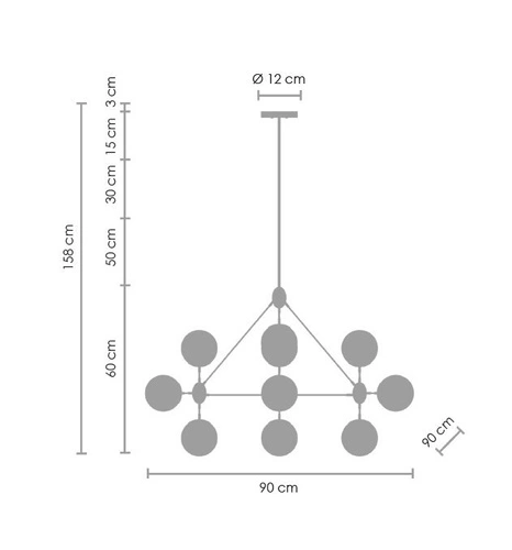 Závěsné svítidlo skleněná koule ASTRIFERO-10 černá 90 cm do obýváku a nad stůl