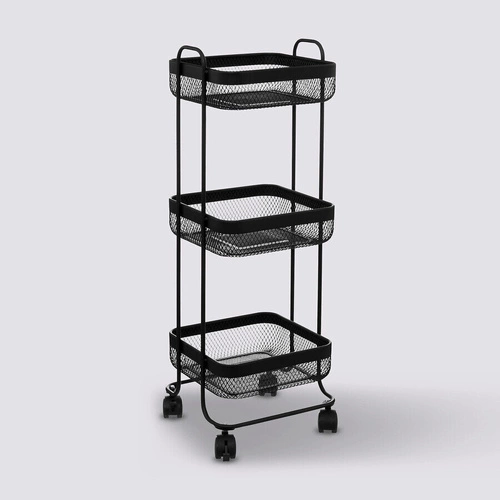 Mayaj kovový kuchyňský vozík na kolečkách černý, prostorný mobilní stolek do kuchyně