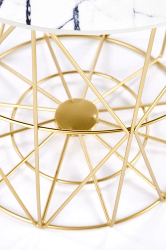 Konferenční stolek Rissa kulatý bílý mramor zlatý moderní s úložným prostorem do obýváku Intesi