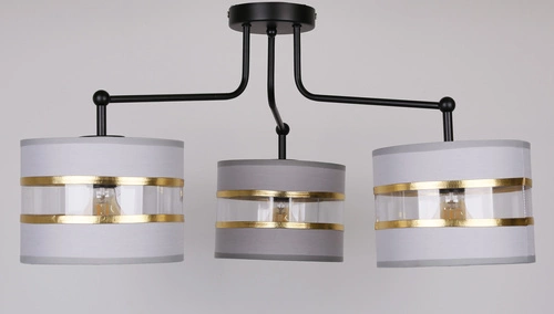 Andy závěsná lampa černá 3x40W E27 stínidlo šedá+zlatá