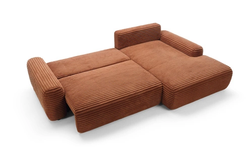 Moderní rohová manšestrová pohovka s rozkladem Domle pravá terakota do obýváku