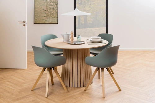 Jídelní kulatý stůl Christo 120 cm bělený dub moderní na jedné noze Actona