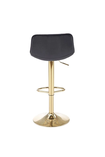 Barová židle Plaid černý samet s opěrkou otočná výškově nastavitelná zlatá podnož do kuchyně Intesi
