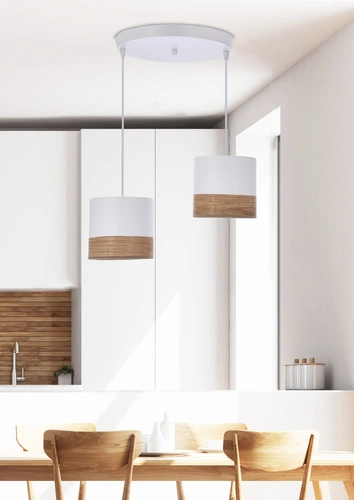 Bianco bílá talířová závěsná lampa 2x40W E27 stínidlo bílá+ořech