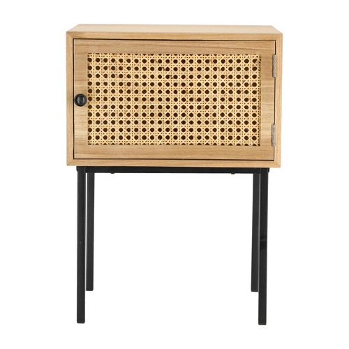 Noční stolek s ratanovými dvířky 40 cm přírodní boho industriální