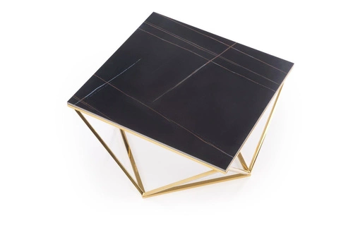 Konferenční stolek Artus čtvercový černý mramor a zlatý moderní glamour do obýváku 80x80 cm