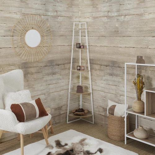 Rohová knihovna do obýváku Corner 180 cm bílá loftová s 5 policemi Intesi