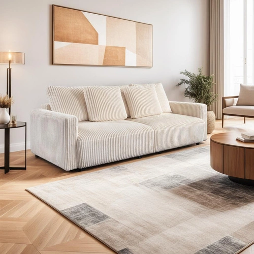 Rozkládací pohovka Loppie s funkcí spaní do obýváku bílý manšestr moderní 257 cm