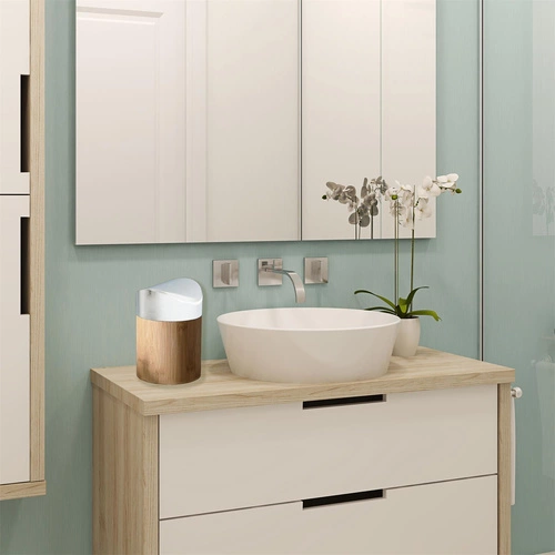 Intesi Mini odpadkový koš do koupelny a kuchyně bambusový bílý s otočným víkem 1 l