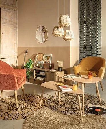 Noční lampička Koby černá boho do ložnice s papírovým stínidlem