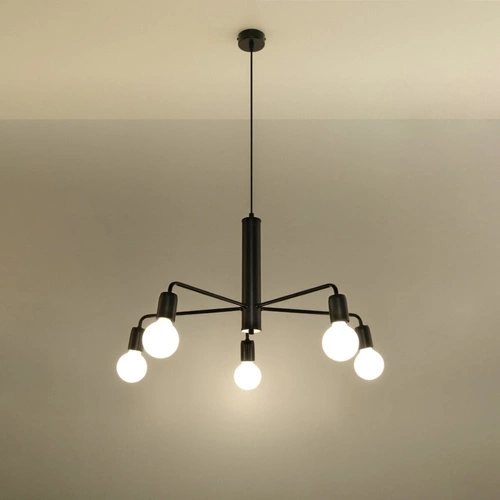 Moderní černý lustr DUOMO 5 z kovu do obývacího pokoje a jídelny Sollux Lighting
