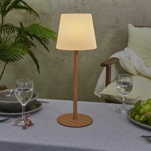 LED noční lampa Intesi moderní bezdrátová s dřevěným efektem do ložnice 40 cm