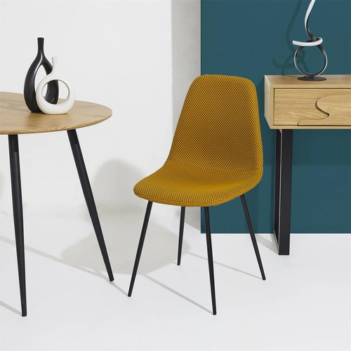 Čalouněná žlutá jídelní židle Pori Intesi moderní na černých nohách do kuchyně a jídelny