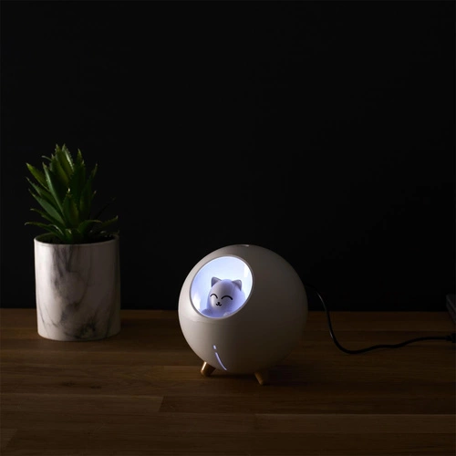 Aroma difuzér LED Intesi bílá kočka moderní dekorace do bytu USB 11 cm