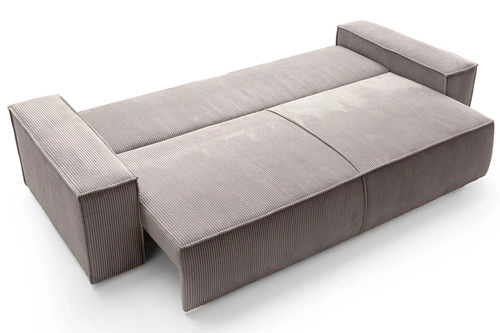 Rozkládací pohovka Molde z manšestru béžová s úložným prostorem a funkcí spaní do obýváku