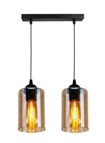 Závěsná lampa Bistro černá 2x40W E27 stínítko hnědé