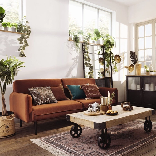 Konferenční stolek Silas mango obdélníkový loftový dřevěný na kolečkách do obýváku 117 cm Atmosphera