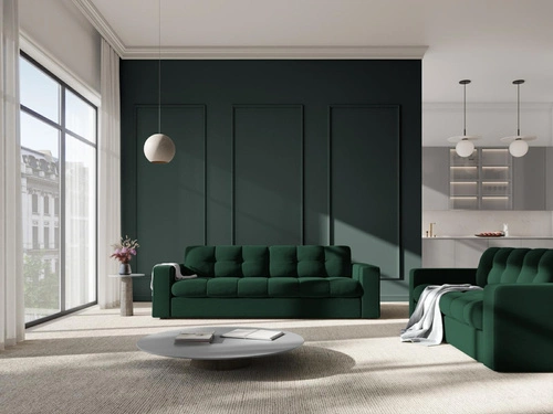 Taburet Justin sametový prošívaný lahvově zelený do obýváku moderní sedák 60x60 cm