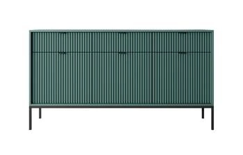 Moderní zelená komoda Delicious s drážkováním a zásuvkami 154 cm na nožkách do obýváku