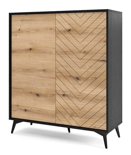 Vysoká loftová komoda Fargo v rybí kost, moderní komoda do obýváku na nožkách 104 cm