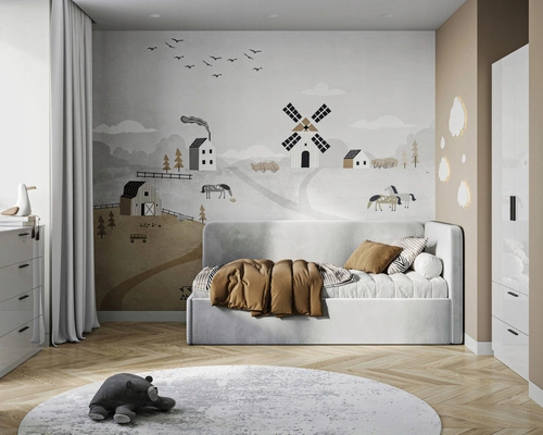 Jednolůžková čalouněná postel Holly 90x200 šedá sametová do dětského pokoje