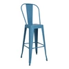 Barová židle Paris Back 75 cm modrá kovová s opěrkou do kuchyně a k ostrůvku loftová