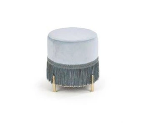 Modrý kulatý taburet Dalma s čalouněním a zlatými nohami do obýváku a ložnice 39 cm