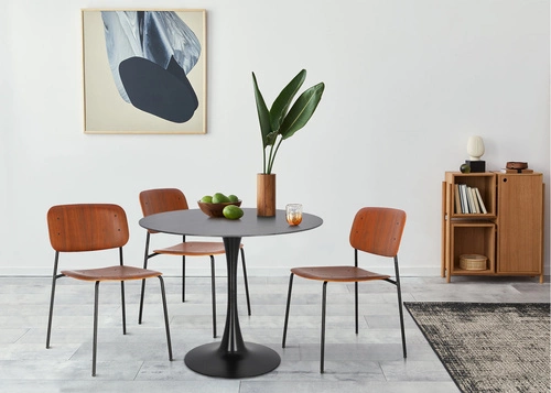 Jídelní kulatý stůl Simplet Skinny Premium Stone černý mramor moderní na jedné noze 90 cm