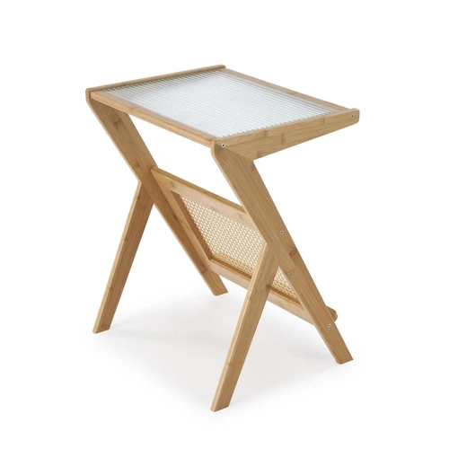 Ratanový konferenční stolek Balli boho s obdélníkovou skleněnou deskou v přírodní barvě do obývacího pokoje Intesi