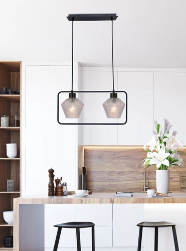 Závěsné svítidlo Niko černé 2x40W E27 čirý vroubkovaný difuzor